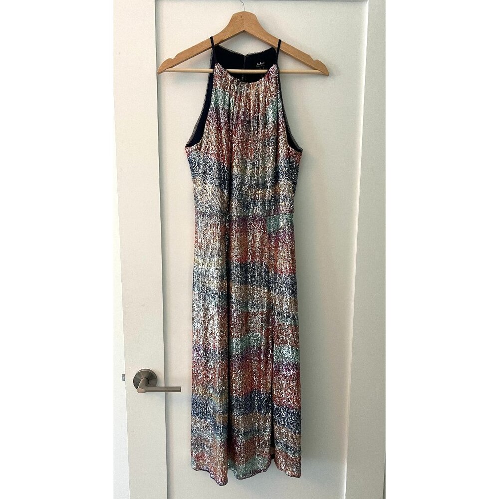 Aidan Mattox Rainbow Sequin Halter Dress